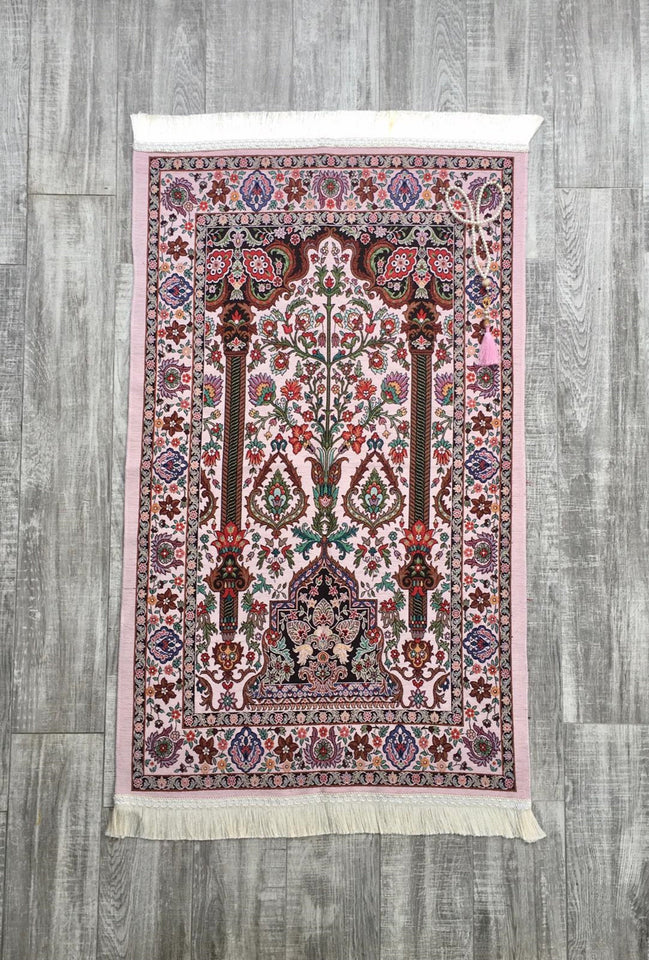 Prayer Mat | Ultra Lux Chenille Prayer Rug | Woven Sajdah | Musalla | Janamaz | Unique Islamic Gift | Pink Ethnic Prayer Mat