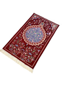 Prayer Mat | Ultra Lux Chenille Prayer Rug | Woven Sajdah | Musalla | Janamaz | Unique Islamic Gift | Red Pomegranate Prayer Mat