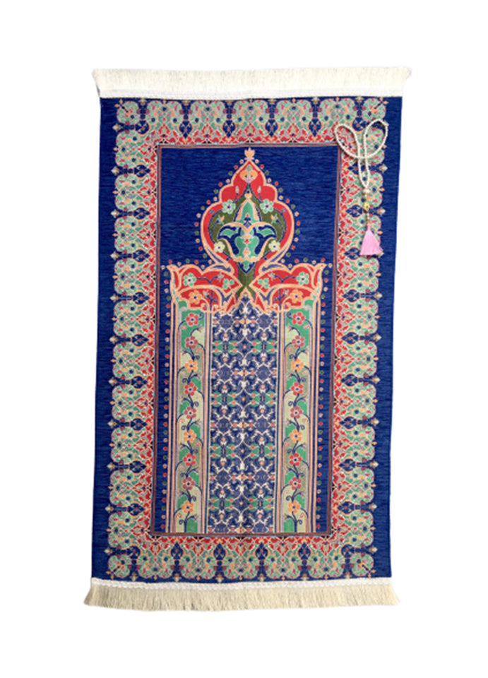 Prayer Mat | Ultra Lux Chenille Prayer Rug | Woven Sajdah | Musalla | Janamaz | Unique Islamic Gift | Blue Flower Arrow Prayer Mat