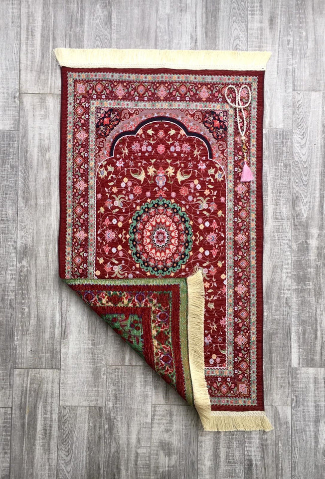 Red Flowers of Anatolia Sejadah | Lux Prayer Mat | Prayer Rug | Janamaz | Elegant | High Quality | Luxury - A Unique Islamic Gift