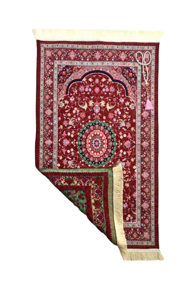 Red Flowers of Anatolia Sejadah | Lux Prayer Mat | Prayer Rug | Janamaz | Elegant | High Quality | Luxury - A Unique Islamic Gift