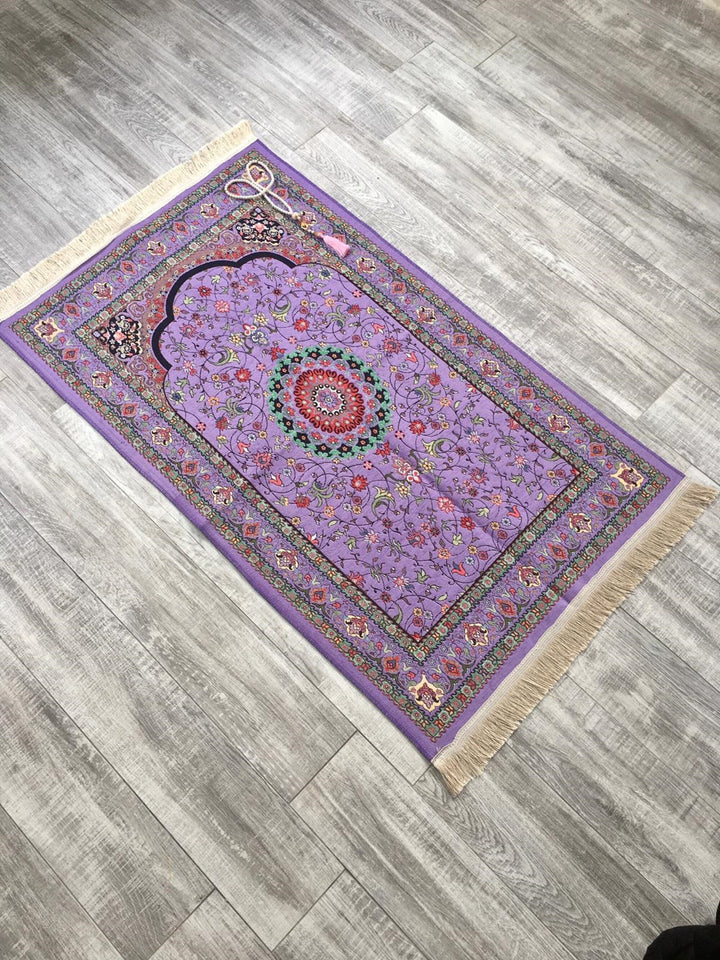 Purple Flowers of Anatolia Sejadah | Lux Prayer Mat | Prayer Rug | Janamaz | Elegant | High Quality | Luxury - A Unique Islamic Gift