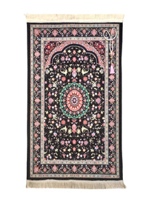 Black Flowers of Anatolia Sejadah | Lux Prayer Mat | Prayer Rug | Janamaz | Elegant | High Quality | Luxury - A Unique Islamic Gift