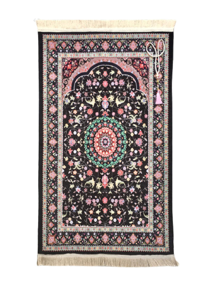 Black Flowers of Anatolia Sejadah | Lux Prayer Mat | Prayer Rug | Janamaz | Elegant | High Quality | Luxury - A Unique Islamic Gift