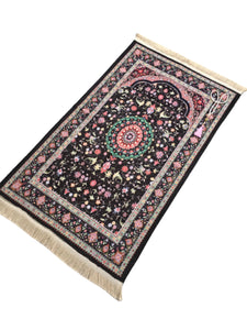 Black Flowers of Anatolia Sejadah | Lux Prayer Mat | Prayer Rug | Janamaz | Elegant | High Quality | Luxury - A Unique Islamic Gift