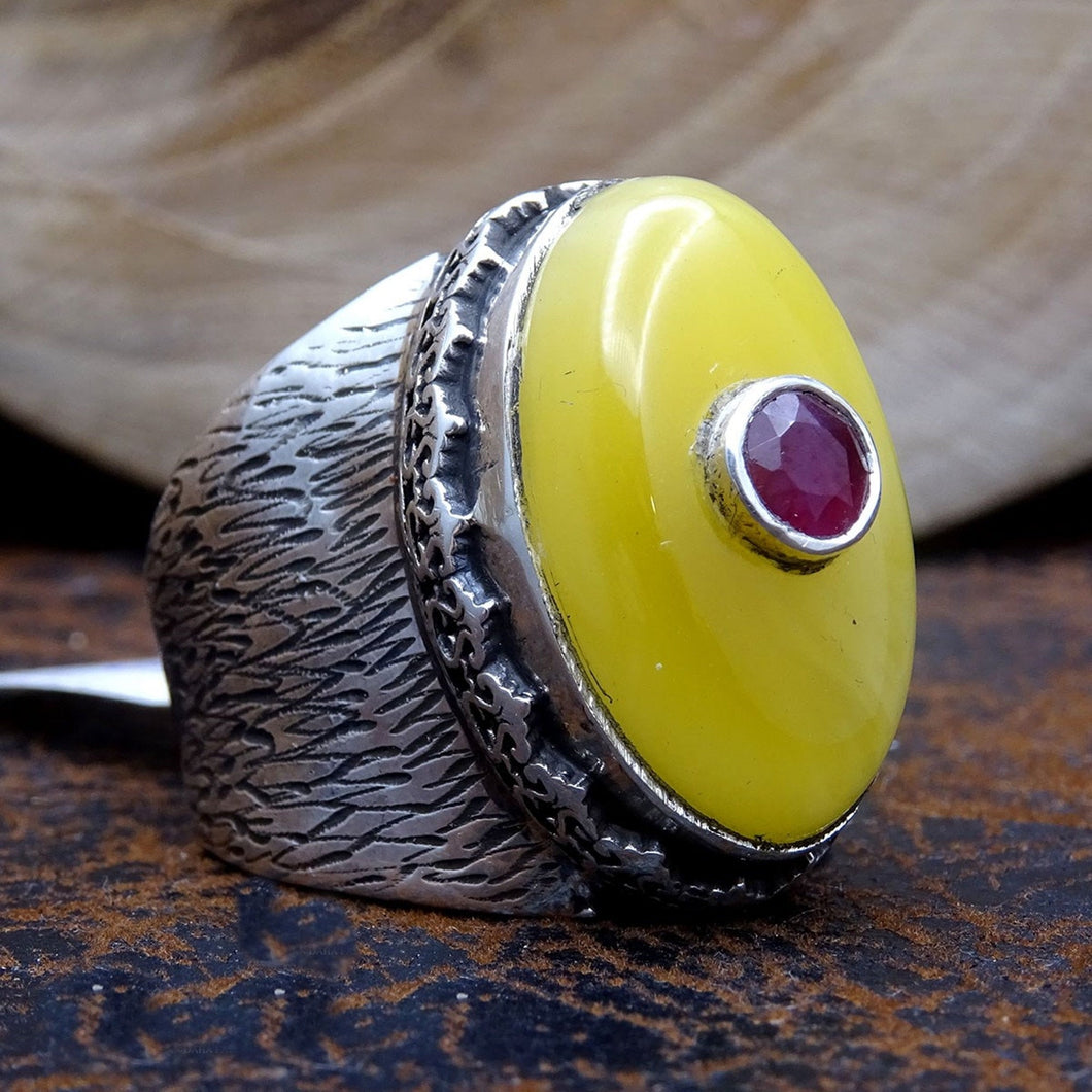 Amber Ruby Silver Ring | Gift For Him | Personalized Gift | Custom Ring | Gift For Him | Gift for Her | 925 Sterling Silver