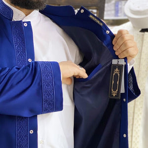 S, M, L Navy Blue Thobe with Bordures, Galabiyya, Jubbah Islamic Wear, Prayer Jubbah, Gift for Him
