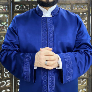 S, M, L Navy Blue Thobe with Bordures, Galabiyya, Jubbah Islamic Wear, Prayer Jubbah, Gift for Him