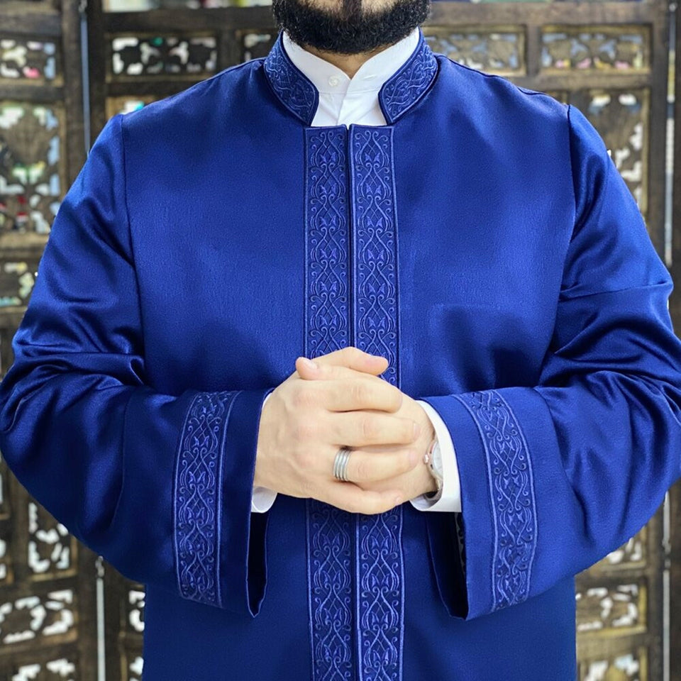 S, M, L Navy Blue Thobe with Bordures, Galabiyya, Jubbah Islamic Wear, Prayer Jubbah, Gift for Him