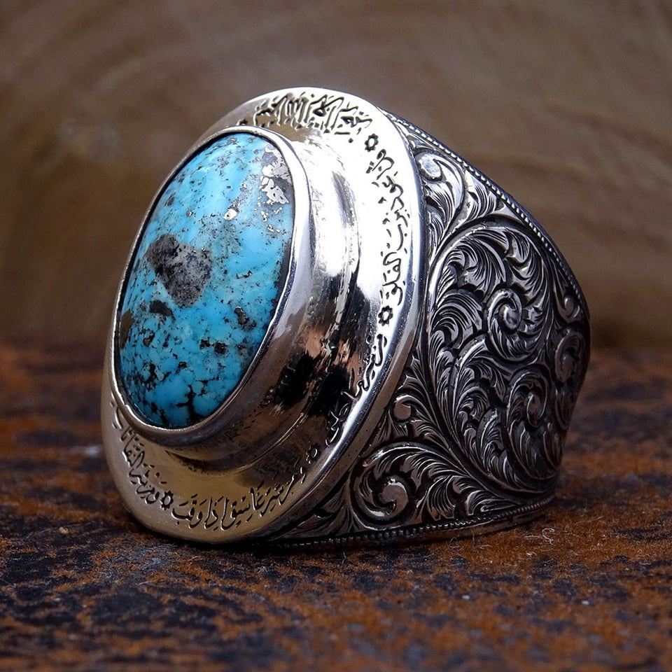 Blue Turquoise Stone Silver Ring | Gift For Him | Custom Ring | Gift For Him | Ottoman | 925 Sterling Silver | Groom Gifts