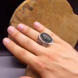 Green Agate Stone Silver Ring | Gift For Him | Custom Ring | Gift For Him | Ottoman | 925 Sterling Silver | Groom Gifts