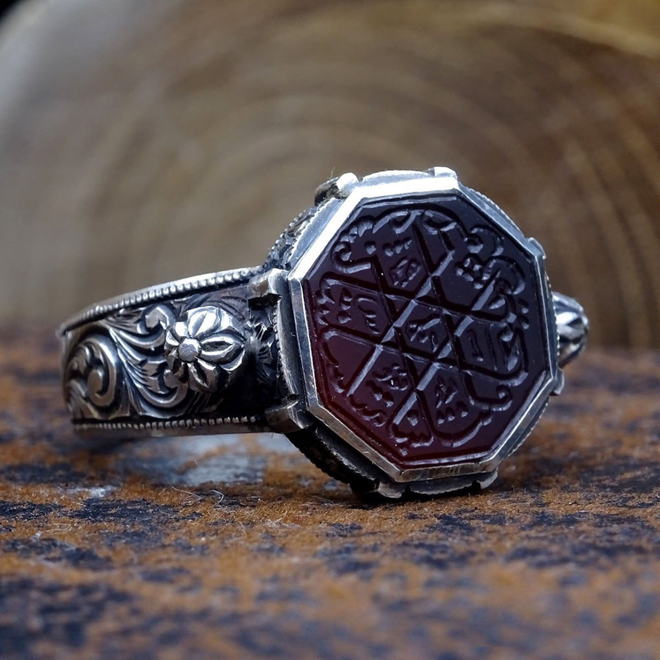 Сребрен прстен од октагон агат | Подарок за неа | Прилагодено Ringвонење | Подарок за Него | Отомански | 925 сребро | Вкусни прстени | Подароци за невеста