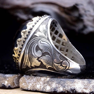 Сребрен прстен од црн агат | Подарок за неа | Прилагодено Ringвонење | Подарок за Него | Отомански | 925 сребро | Конусни прстени | Подароци за невеста