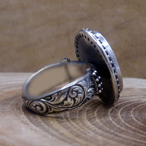 Black Stone Sterling Silver Ring | Handmade Womens Ring | Signet Ring | Gemstone Ring | Gift for Her | Diamond Cut Ring | Dainty Ring
