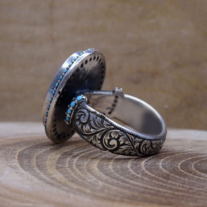 Anillo de plata esterlina con piedra azul | Anillo de mujer hecho a mano | Anillo de sello | Anillo de piedras preciosas | Regalo para ella | Anillo de corte de diamante | Anillo delicado