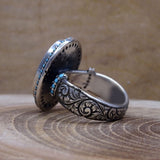 Zilveren ring in blauwe steen | Handgemaakte damesring | Zegelring | Edelsteen Ring | Cadeau voor haar | Diamant geslepen ring | Sierlijke Ring