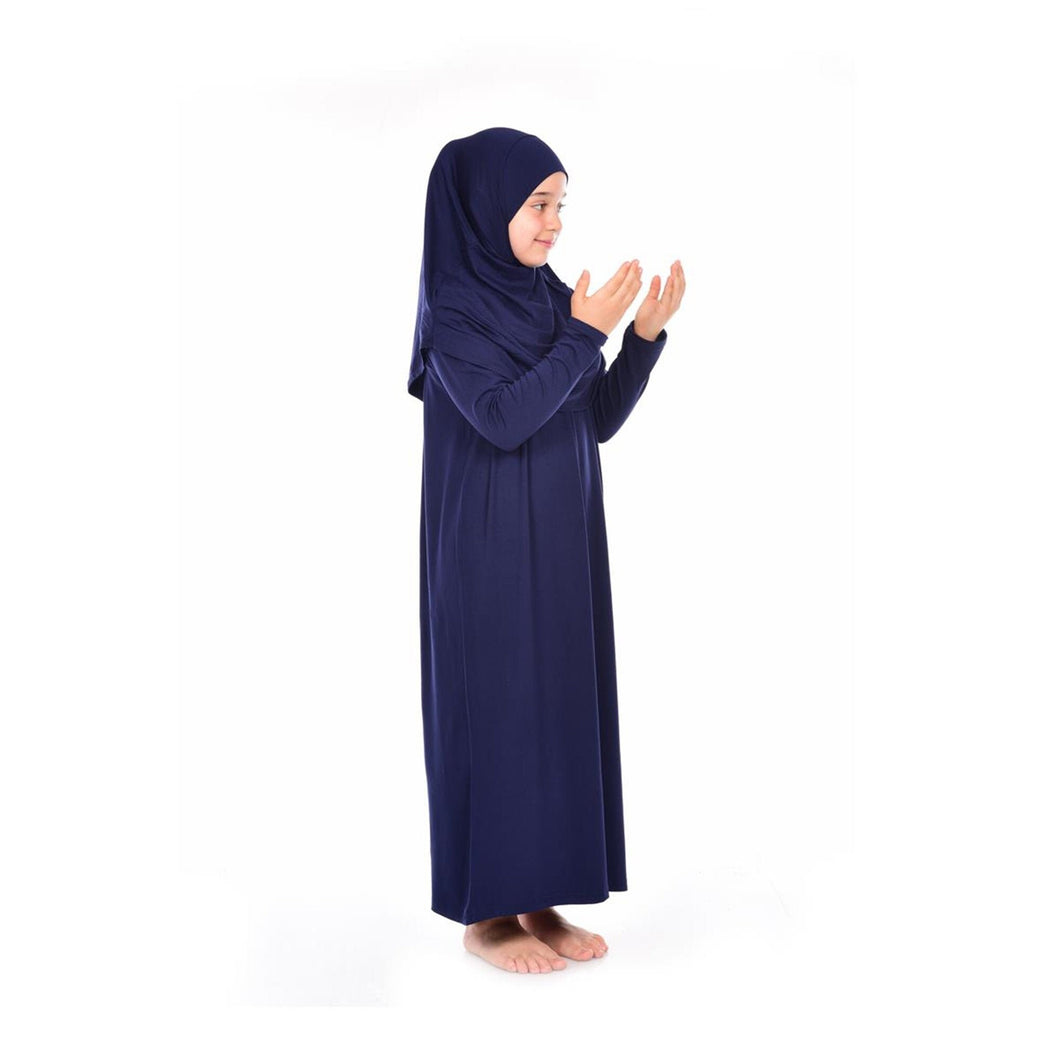 Prayer Dress Kids Abaya | Navy Blue Muslim Kids| Kid Khimar Jilbab |Kid Jalabiya | Islamic Kid Dress| Dress for Girls | Girls Prayer Dress
