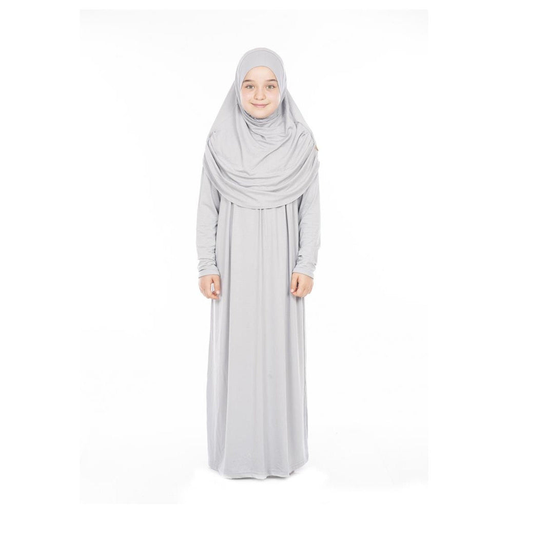 Prayer Dress Kids Abaya | Grey Muslim Kids| Kid Khimar | Kid Jilbab |Kid Jalabiya | Islamic Kid Dress| Dress for Girls | Girls Prayer Dress