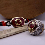 Sultanate Turkish Flag Silver Bracelet and Ring Set, Sterling Silver, Silver Jewelry for Men, Silver Bracelet, Gift for Him, Ramadan Gift