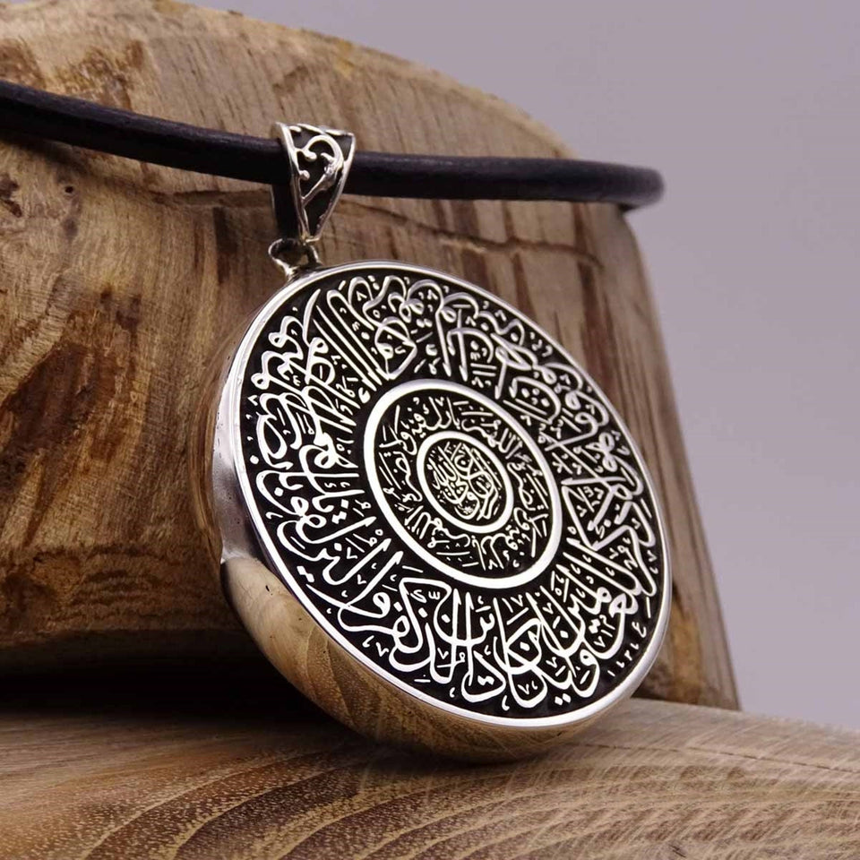 Double Sided Circle Medallion, Handmade 925 Sterling Silver Medallion, Necklace, Silver Pendant , Embroidered Jewelry, Gift for Muslim