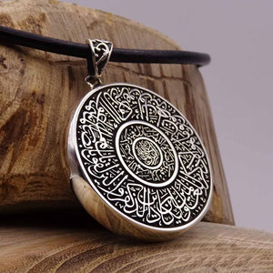 Colored Double Sided Circle Medallion, Silver Medallion, Necklace, Silver Pendant , Embroidered Jewelry, Gift for Muslim