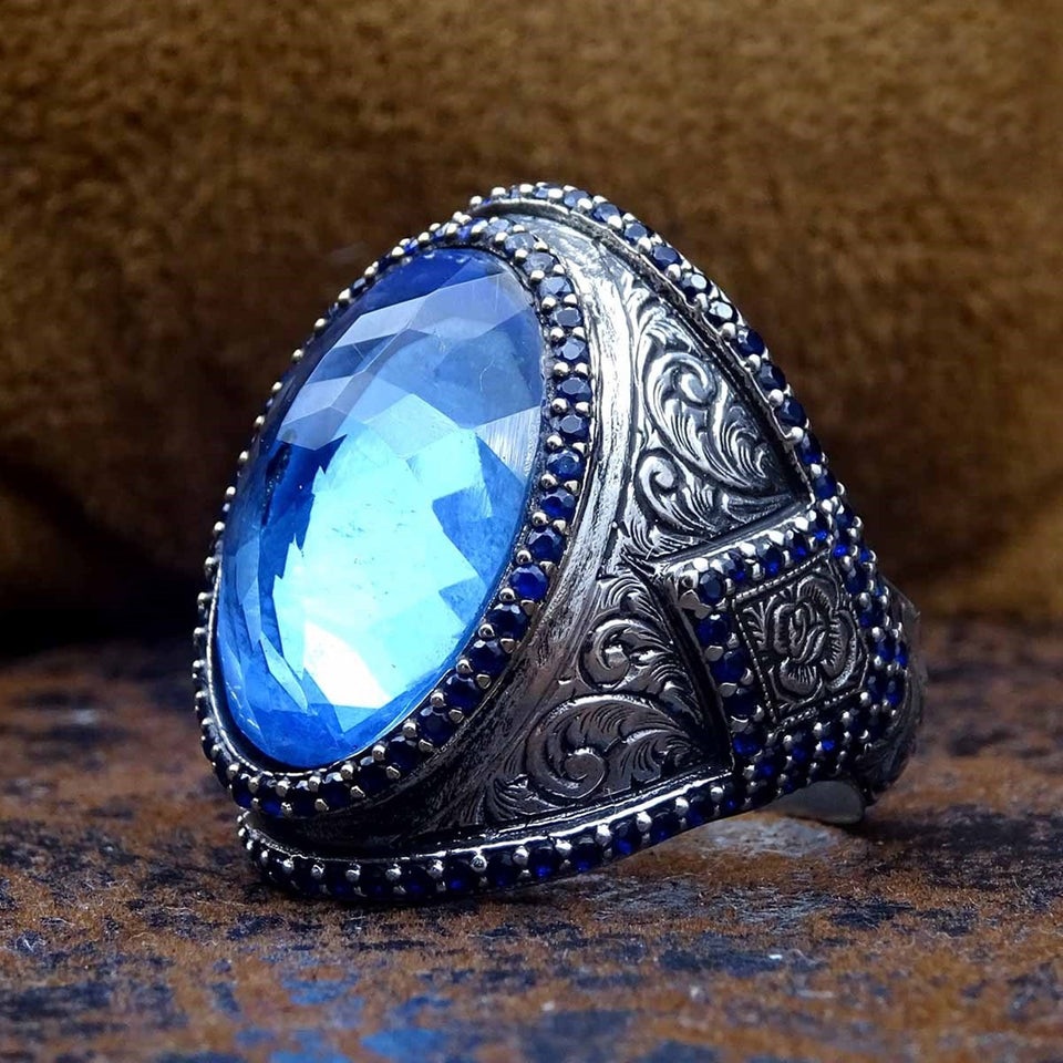 Sapphire Topaz Silver Ring, Perpektong Regalo, Regalo ng Alahas, Regalo para sa Kanya, Sterling Silver Ring, Mga Regalo ng Nobya, Regalo para sa Nobya.
