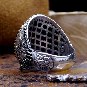 Зачаден црн сребрен прстен со полускапоцени камења, идеален подарок, подарок за накит, подарок за неа, сребрен прстен, подароци за невеста, подарок за невеста