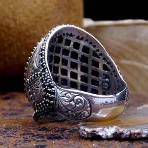 Rokerige zwarte zilveren ring met halfedelstenen, ideaal cadeau, sieraden cadeau, cadeau voor haar, sterling zilveren ring, bruid geschenken, cadeau voor bruid