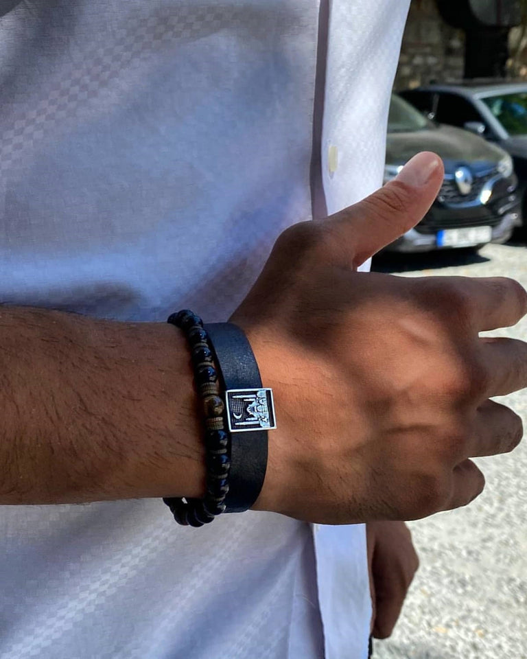 925 Silver Bracelet, Leather Bracelet, Dainty Bangle, Bracelet for Men,Mosque Bracelet, Ideal gift, Gift For Him, Gift for Men, Gift for Her
