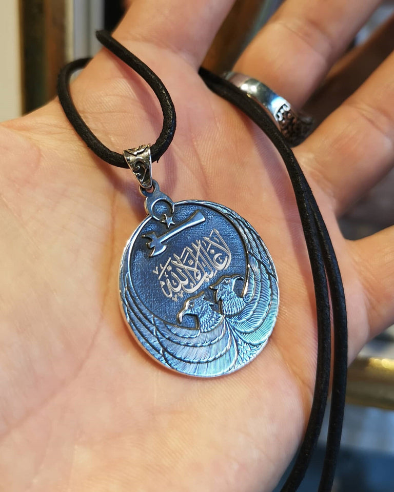 Seljuk Eagle Necklace, Handmade Silver Medallion, Ottoman Necklace, Silver Necklace, Islamic Necklace, Muslim gift, Gift for Him,