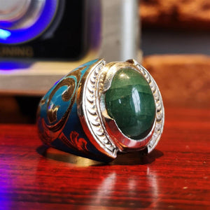 Green Stone Enameled Sterling Silver Ring | Handmade Women Ring | Signet Ring | Gemstone Ring |Gift for Her | Diamond Cut Ring | Dainty Ring