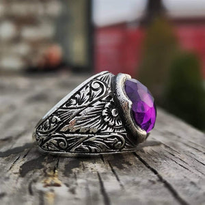 Ametyst sølvring | Håndlavet ring til kvinder | Signet Ring | Ædelstenring | Gave til hende | Diamantskåret ring | Dainty Ring