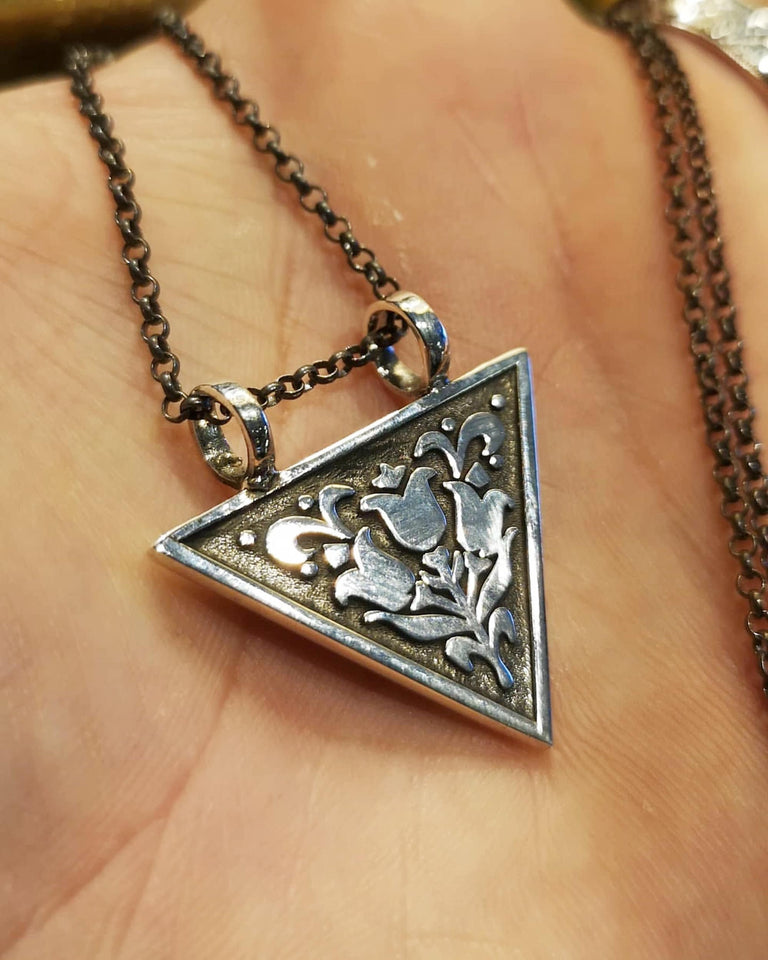Triangle Silver Medallion Necklace, Handmade Silver Medallion, Ottoman Necklace, Silver Necklace, Muslim Gift, Gift for Her, Gift for Him