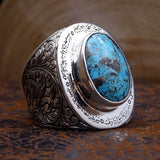 Blue Turquoise Stone Silver Ring | Gift For Him | Custom Ring | Gift For Him | Ottoman | 925 Sterling Silver | Groom Gifts