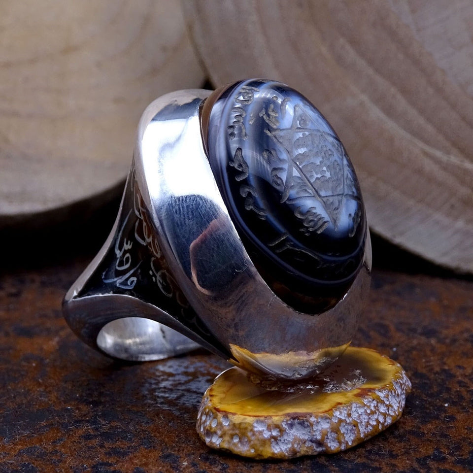 Black Agate Stone Silver Ring | Gift For Him | Custom Ring | Gift For Him | Ottoman | 925 Sterling Silver | Groom Gifts