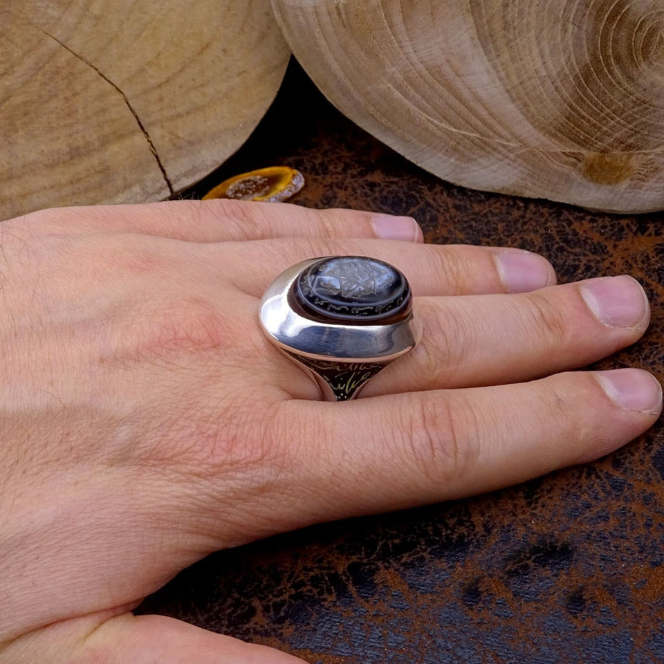 Black Agate Stone Silver Ring | Gift For Him | Custom Ring | Gift For Him | Ottoman | 925 Sterling Silver | Groom Gifts
