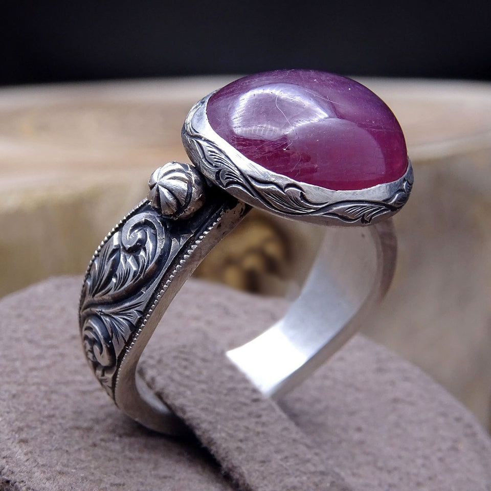 Ruby Stone Silver Ring | Gift For Her | Custom Ring | Gift For Him | Ottoman | 925 Sterling Silver | Dainty Rings | Bride Gifts