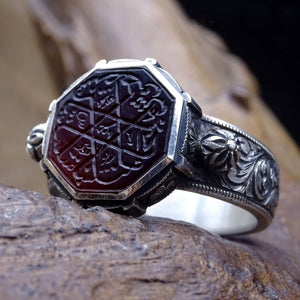 Achthoekige Agaat Zilveren Ring | Cadeau voor haar | Aangepaste ring | Cadeau voor hem | Ottomaanse | 925 Sterling Zilver | Sierlijke ringen | Bruid Geschenken