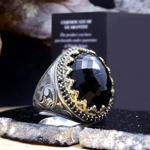 Black Agate Silver Ring | Gift For Her | Custom Ring | Gift For Him | Ottoman | 925 Sterling Silver | Cone Rings | Bride Gifts