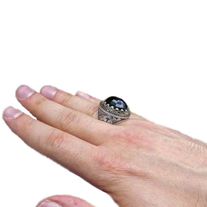 Zwarte Agaat Zilveren Ring | Cadeau voor haar | Aangepaste ring | Cadeau voor hem | Ottomaanse | 925 Sterling Zilver | Kegelringen | Bruid Geschenken