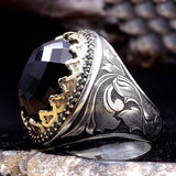 Srebrni prsten od crnog ahata | Poklon za nju | Prilagođeni prsten | Poklon za njega | Osmanlija | 925 srebra | Konusni prstenovi | Pokloni za mladenke
