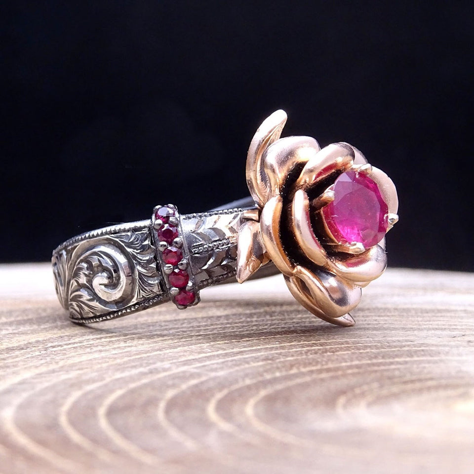 Pink Ruby Silver Ring Unique Wedding Band Unique Gift For Women