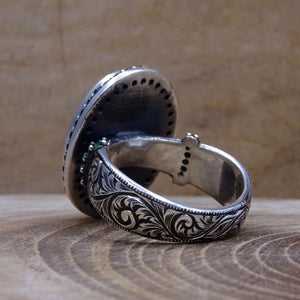 انگشتر نقره استرلینگ سنگ سبز | انگشتر زنانه دست ساز | انگشتر | انگشتر سنگ قیمتی | هدیه برای او | انگشتر برش الماس | حلقه خوش طعم