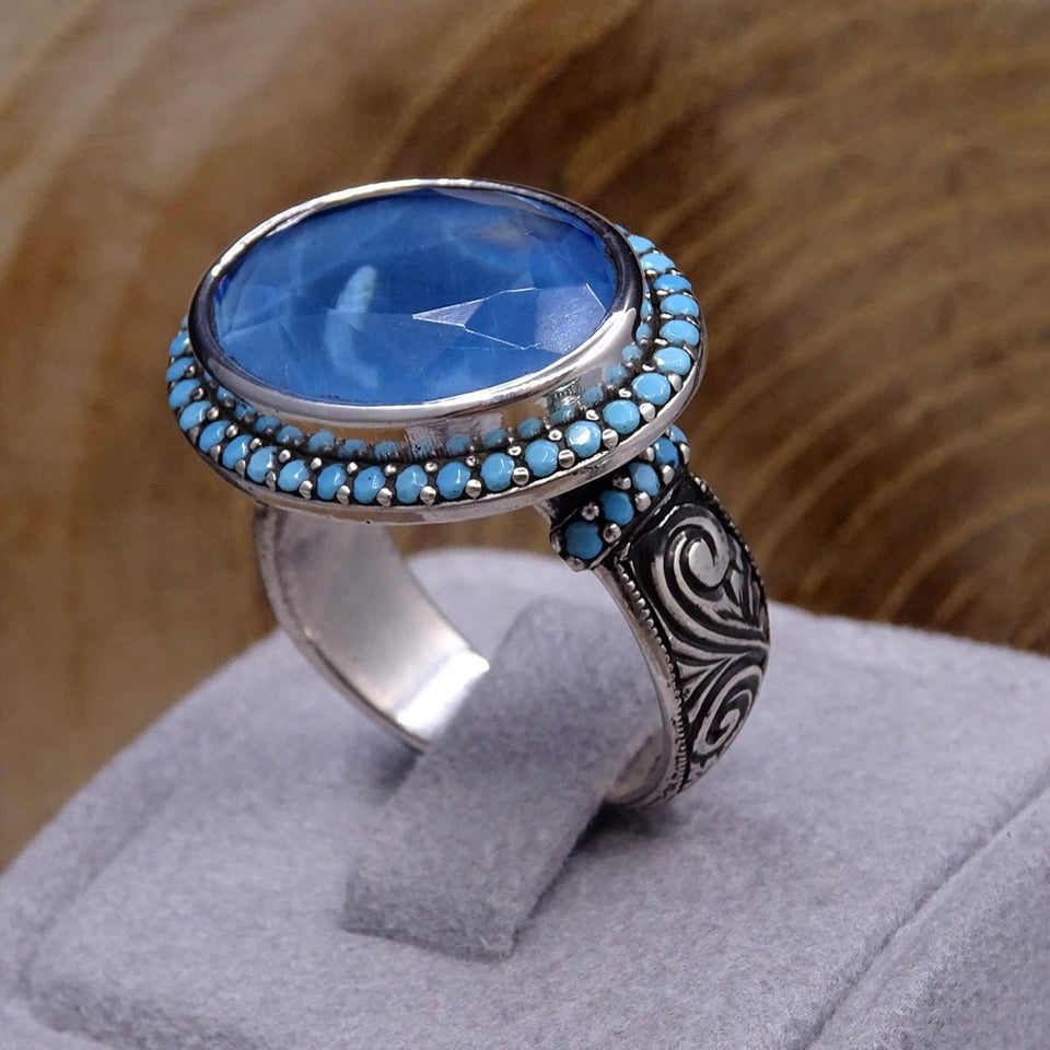 Blå Topas Sten Sterling Sølv Ring | Håndlavet kvinder ring | Signet Ring | Ædelstenring | Gave til hende | Diamantskåret ring | Dainty Ring