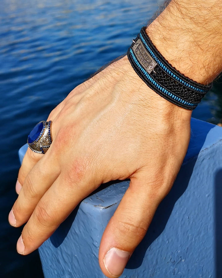 Custom Engraved Bracelet, Knitted Wristband, Personalized Leather Bracelet, Custom Unisex Leather Bracelet