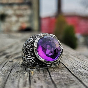 Amethyst Stone Silver Ring | Rings ng Babae na Ginawa ng Kamay | Signet Ring | Gemstone Ring | Regalo para sa Kanya | Diamond Cut Ring | Dainty Ring