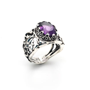 Srebrni prsten od ljubičastog kamena | Ručno izrađeni ženski prsten | Prsten sa pečatom | Prsten od dragog kamenja | Poklon za nju | Prsten sa dijamantskim rezanjem | Dainty Ring