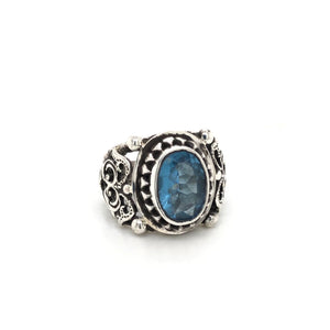 Blue Stone Silver Ring | Handmade Women Ring | Signet Ring | Gemstone Ring | Gift for Her | Diamond Cut Ring | Dainty Ring
