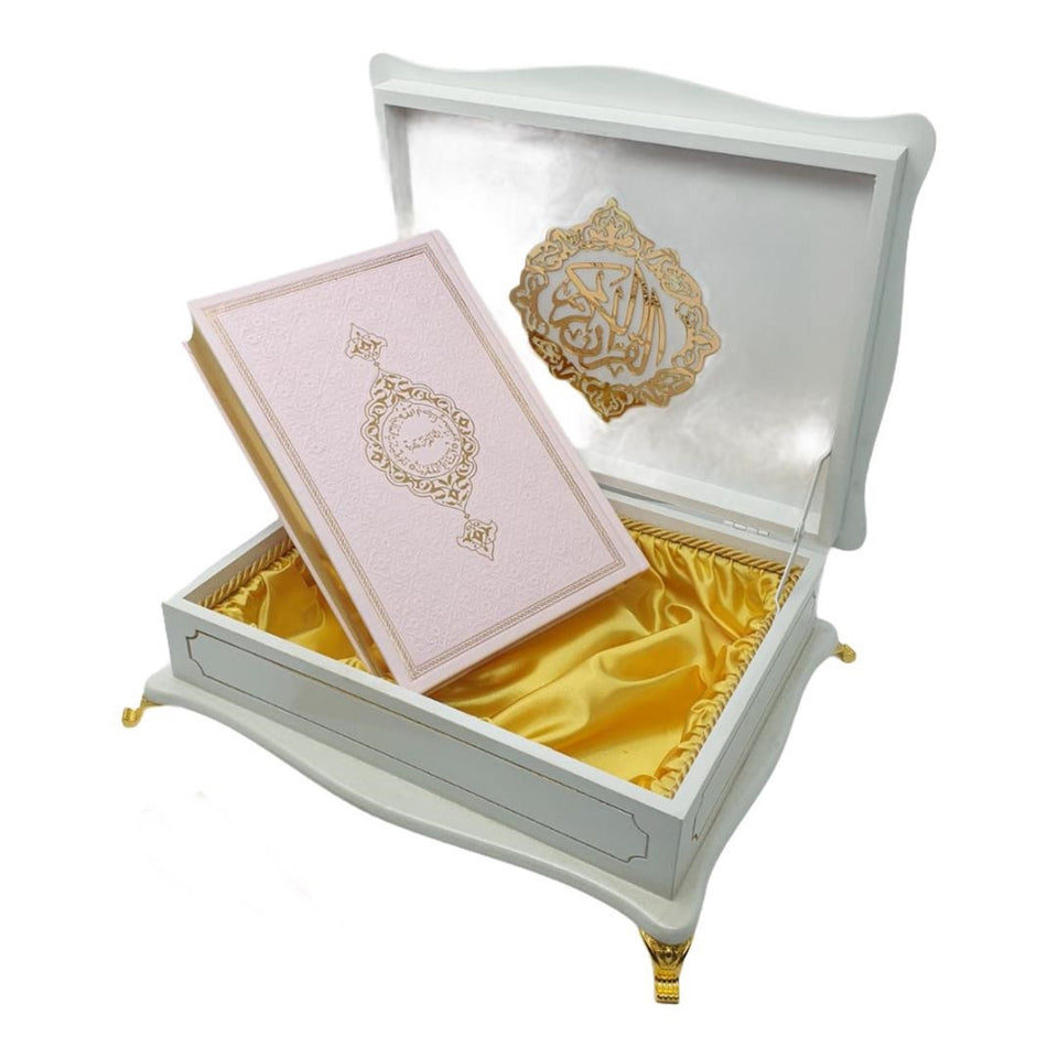 White Quran Gift Box Set | Quran in Wooden Box Case | Special Gift for Ramadan | Eid Gift Quran Gift Set