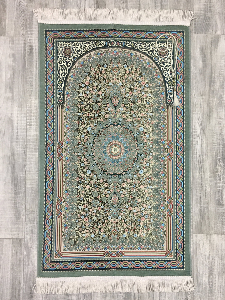 Genuine Green Flower Bouquet Prayer Mat, Prayer Mat with Tasbeeh, Prayer Rug, Muslim Janamaz, Sajadah Cantik , Islamic Gifts